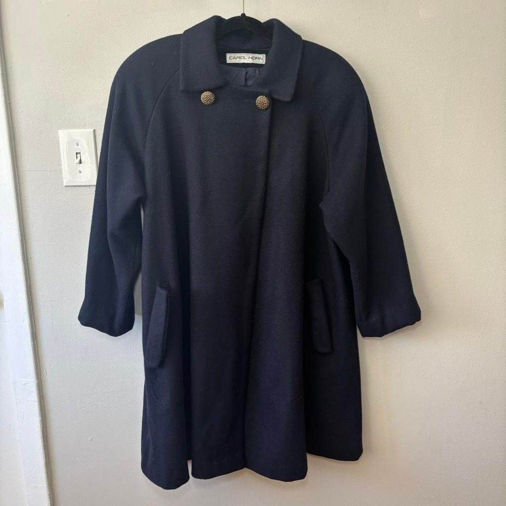 VTG Blue Navy Carol Horn Quiet Luxury Old Money 100%wool Elegante Coat